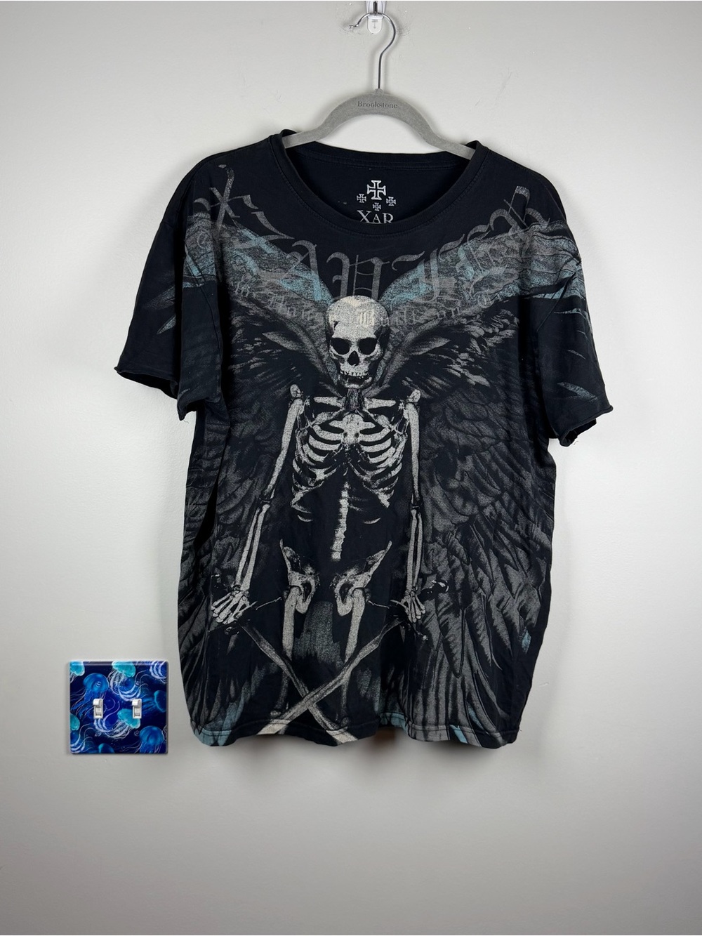 XAR Unlimited Y2K Mens XL Black Graphic Skeleton Halloween Punk T-Shirt Goth